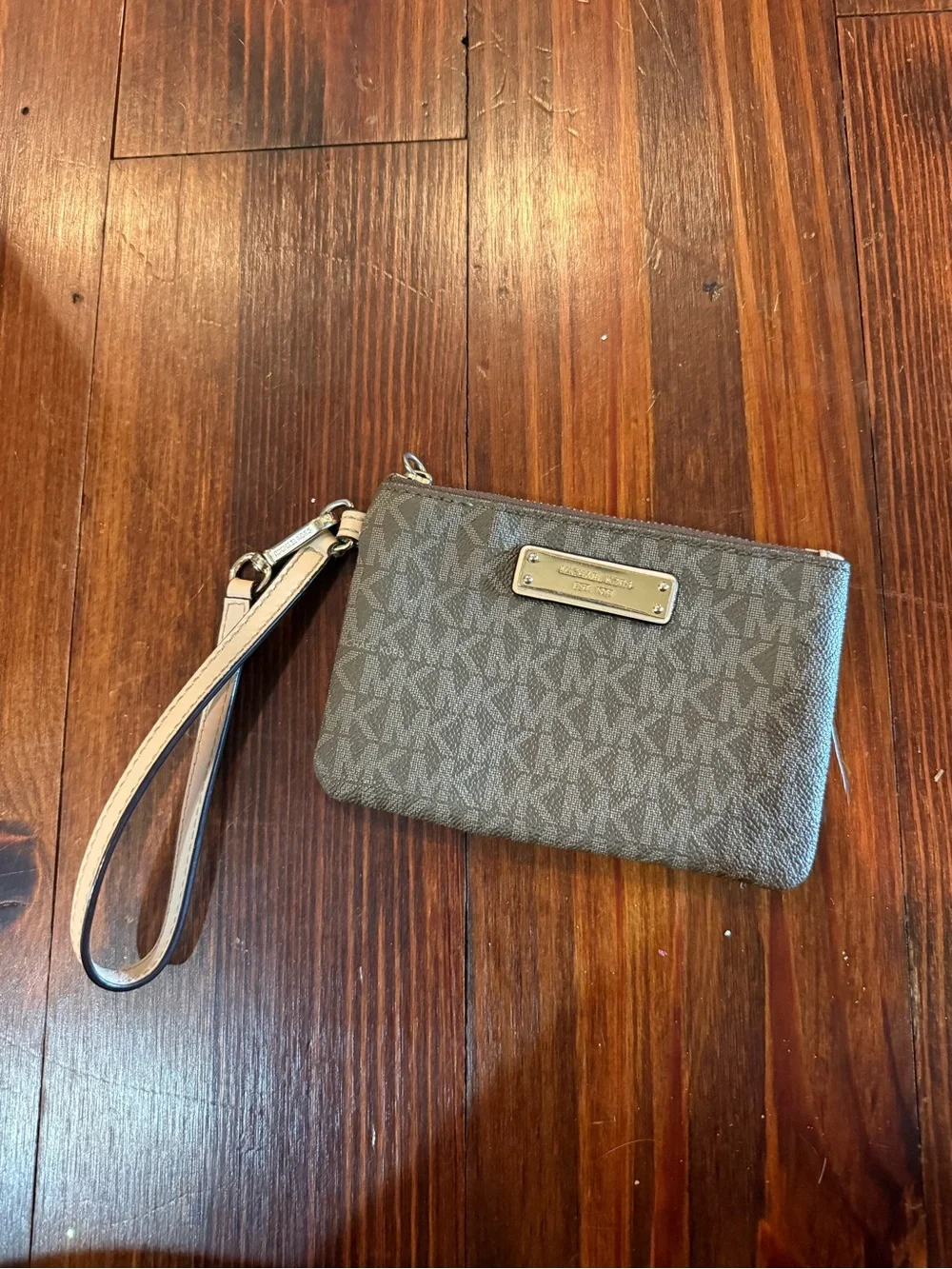 Michael Kors Brown MK Logo Wristlet with Tan Strap